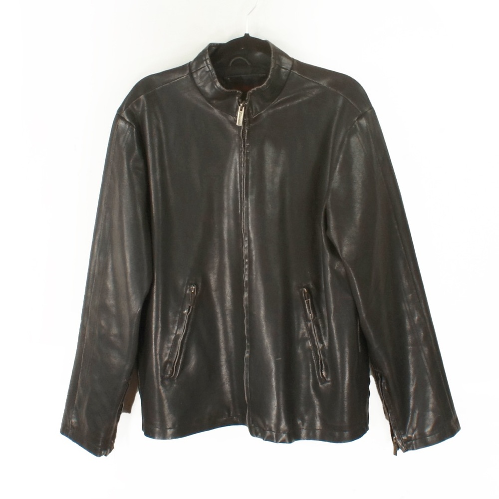 Vintage 2000s Y2K Fiorucci Charcoal Black Brown Faux Leather Moto Jacket